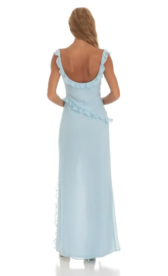 Chiffon Ruffle Dress Blue Women LUCY IN THE SKY Maxi Dresses Chiffon Ruffle Dress Blue Women LUCY IN THE SKY Maxi Dresses