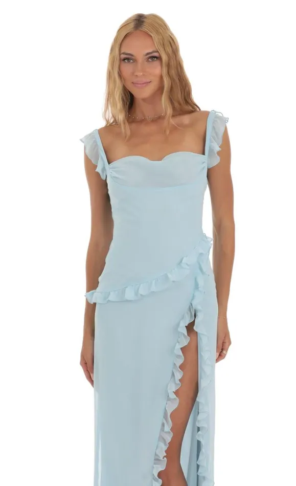 Chiffon Ruffle Dress Blue Women LUCY IN THE SKY Maxi Dresses Chiffon Ruffle Dress Blue Women LUCY IN THE SKY Maxi Dresses