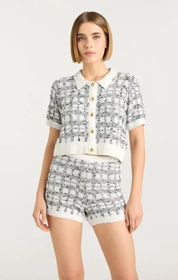 Cinq Sept Adalee Cropped Cardigan Blackwhite Women Sweaters and Knits