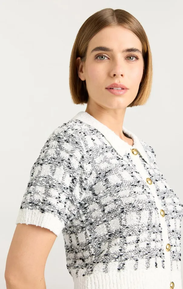 Cinq Sept Adalee Cropped Cardigan Blackwhite Women Sweaters and Knits