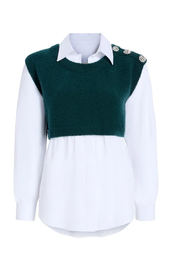 Cinq Sept Alden Pullover Greenonyxwhite Women Long Sleeve Tops