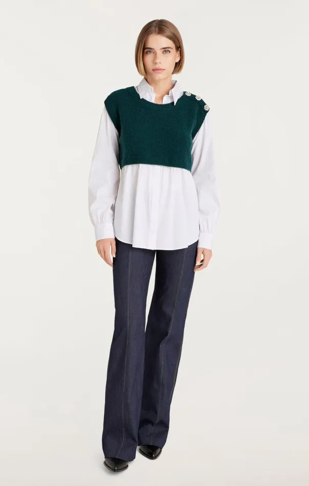 Cinq Sept Alden Pullover Greenonyxwhite Women Long Sleeve Tops