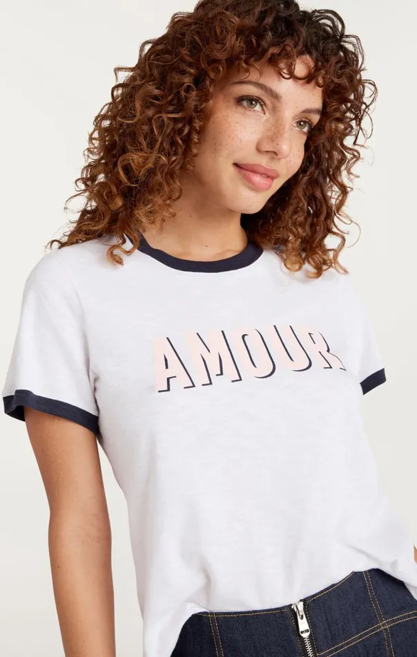 Cinq Sept Amour Ringer Tee White Women Tees