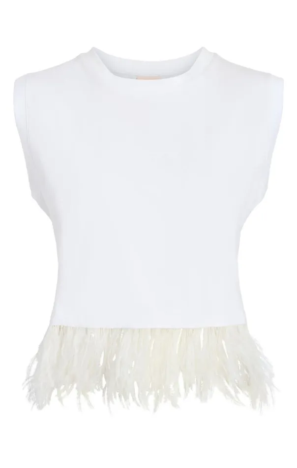 Cinq Sept Cropped Feather Tee White Women Tees