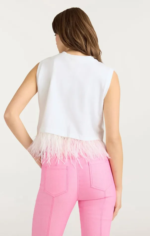Cinq Sept Cropped Feather Tee White Women Tees