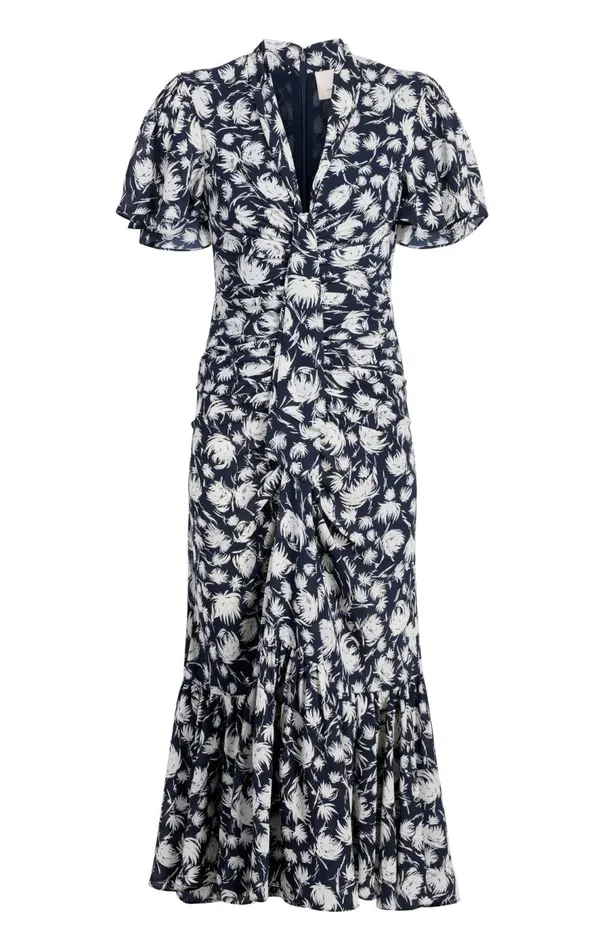 Cinq Sept Graphic Floral Peeta Dress Navyivory Women Midi
