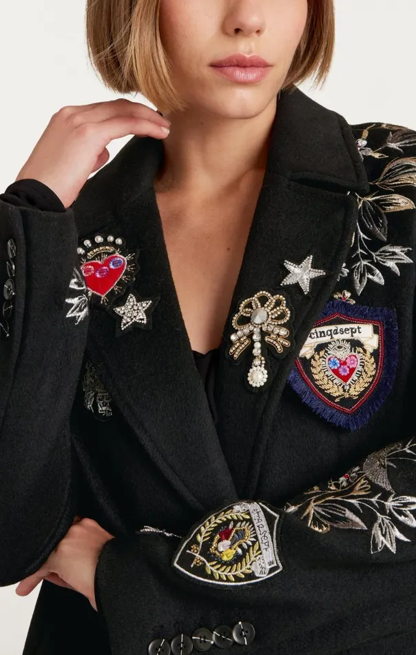 Cinq Sept Heritage Patch Gravis Coat Blackmulti Women Outerwear