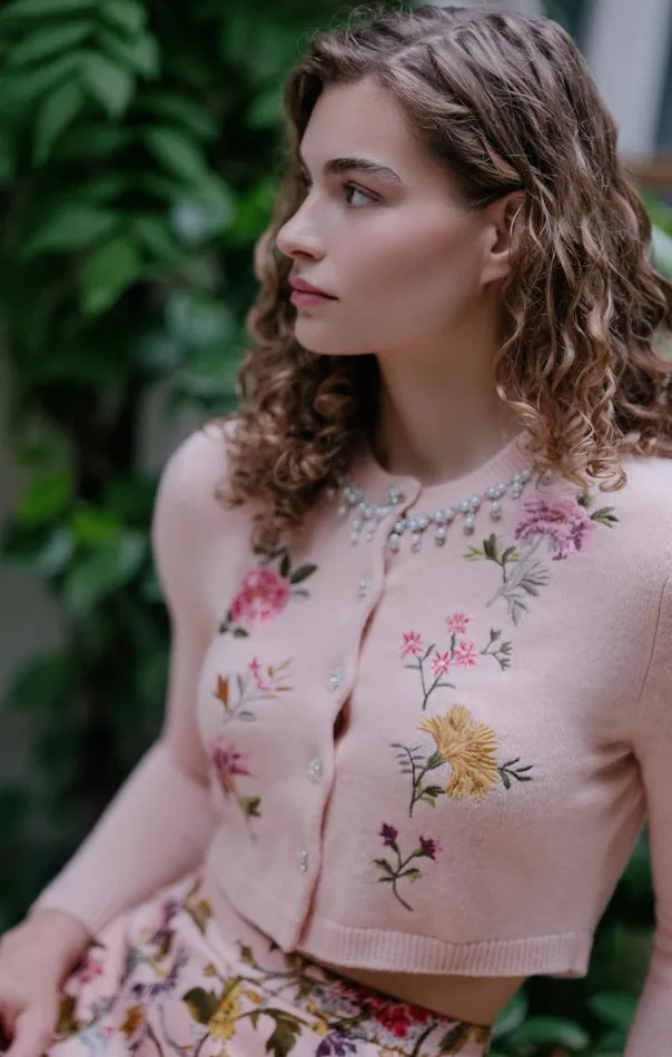 Cinq Sept Isolde Embroidered Cardigan Softpinkmulti Women Sweaters and Knits
