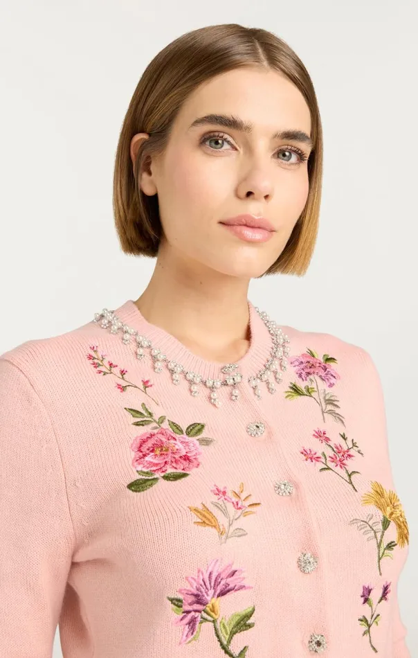 Cinq Sept Isolde Embroidered Cardigan Softpinkmulti Women Sweaters and Knits