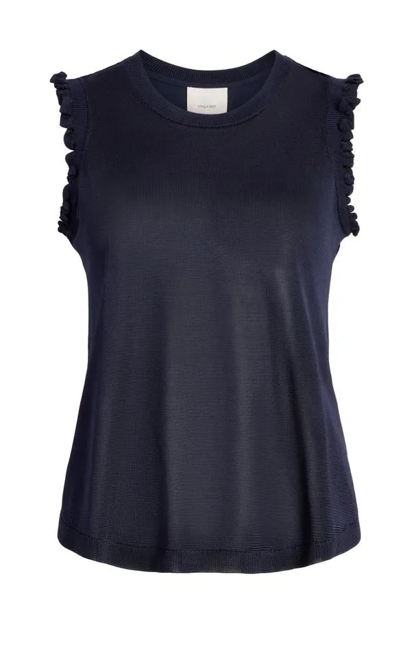 Cinq Sept Knit Front Lenore Top Navy Women Tank Tops and Camisoles