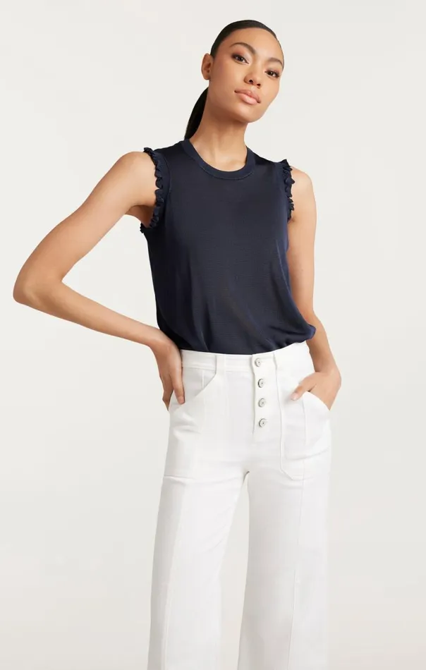 Cinq Sept Knit Front Lenore Top Navy Women Tank Tops and Camisoles