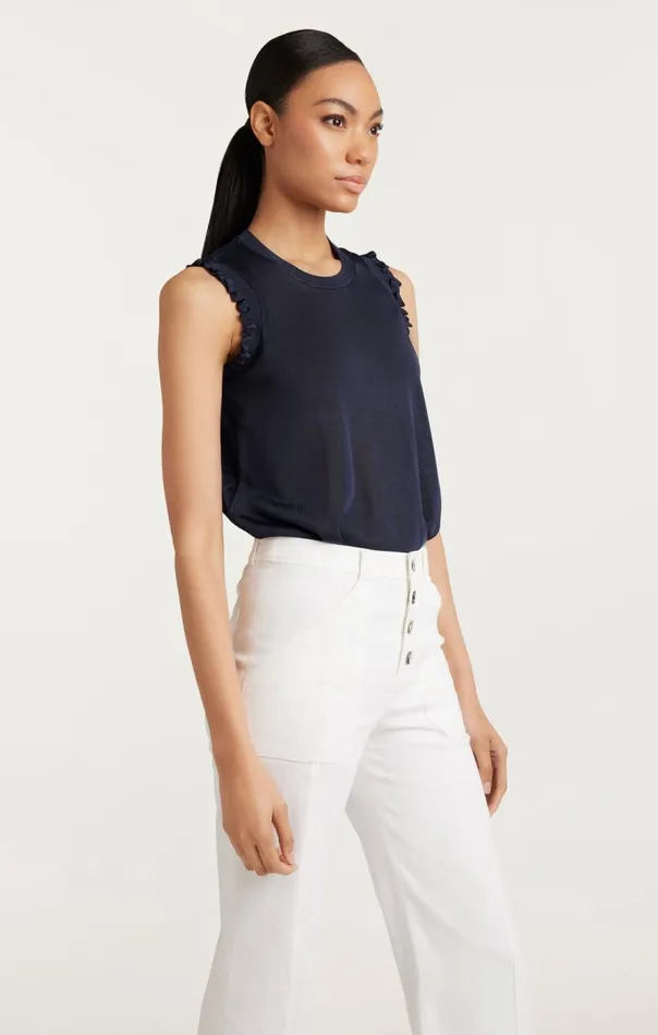 Cinq Sept Knit Front Lenore Top Navy Women Tank Tops and Camisoles