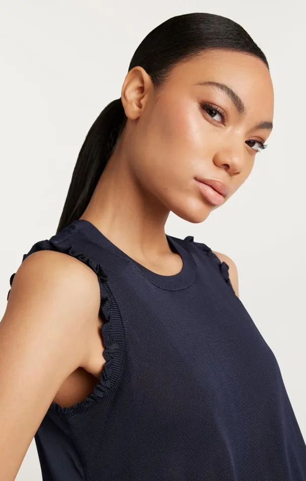 Cinq Sept Knit Front Lenore Top Navy Women Tank Tops and Camisoles