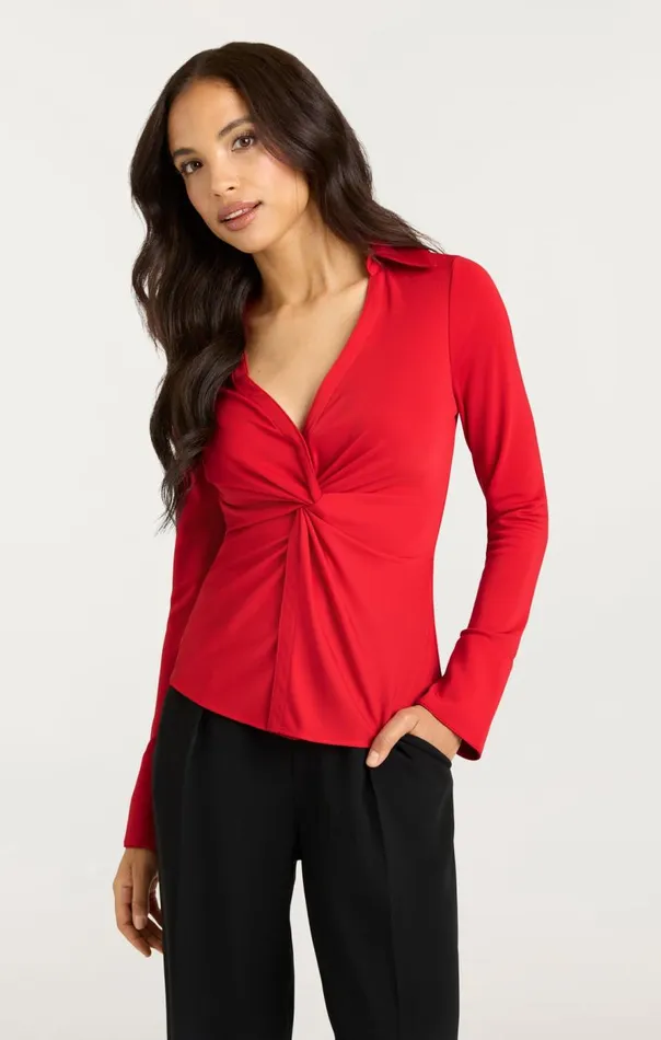 Cinq Sept Matte Jersey Mckenna Top Candyapple Women Long Sleeve Tops