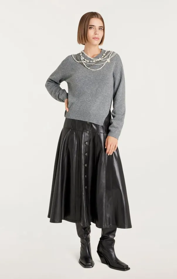 Cinq Sept Necklace Lilliana Pullover Lightheathergrey Women Long Sleeve Tops