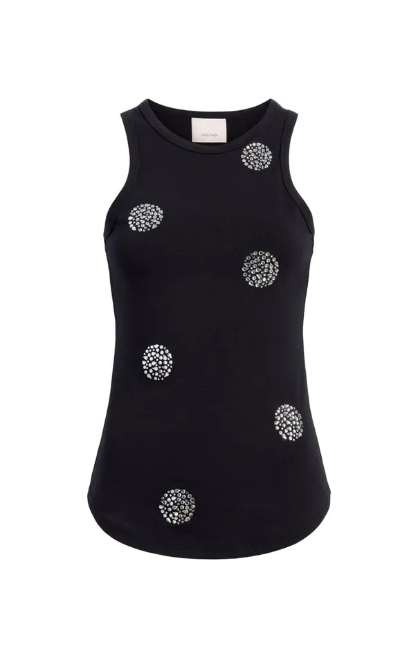 Cinq Sept Polka Dot Embellished Lizzie Tank Blacksilver Women Tank Tops and Camisoles