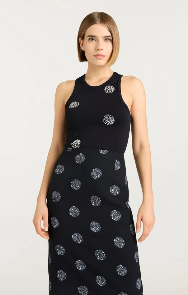 Cinq Sept Polka Dot Embellished Lizzie Tank Blacksilver Women Tank Tops and Camisoles