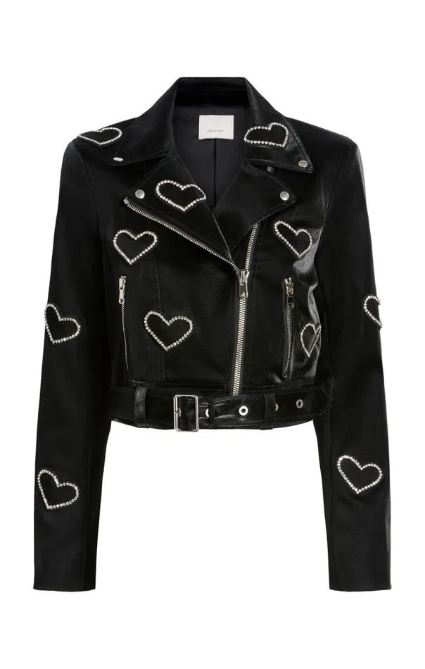 Cinq Sept Rhinestone Hearts Zoe Jacket Blacksilver Women Jackets