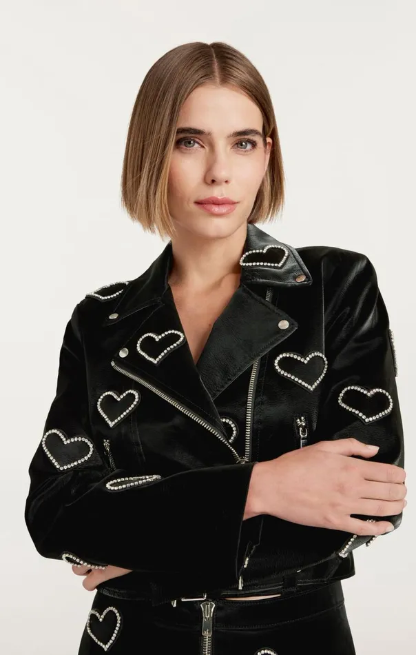 Cinq Sept Rhinestone Hearts Zoe Jacket Blacksilver Women Jackets