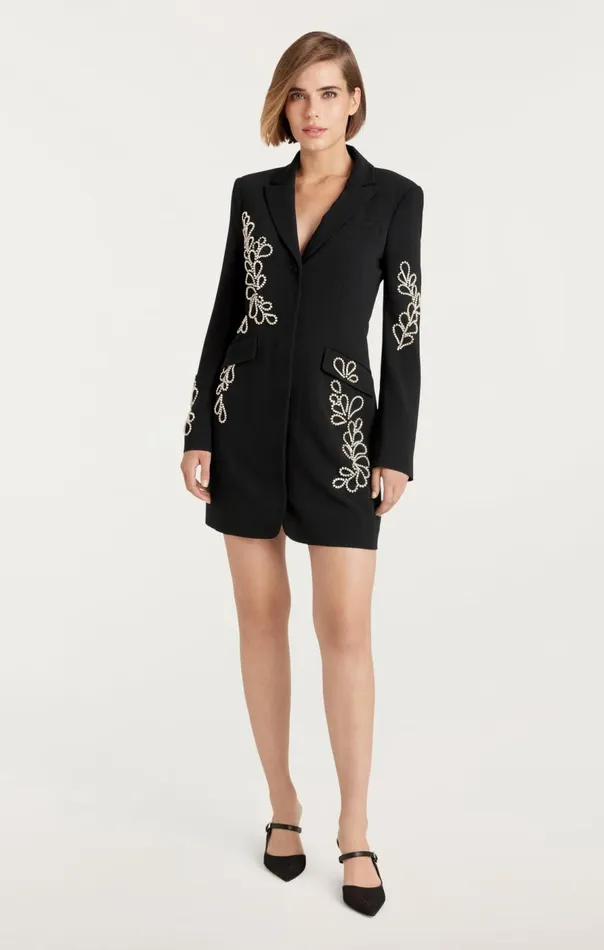 Cinq Sept Rhinestone Paisley Long Sleeve Joel Dress Black Women Cocktail and Evening