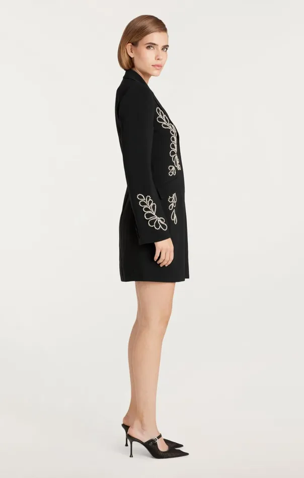 Cinq Sept Rhinestone Paisley Long Sleeve Joel Dress Black Women Cocktail and Evening