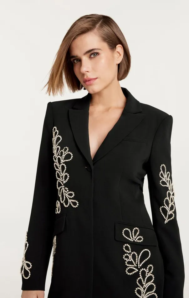 Cinq Sept Rhinestone Paisley Long Sleeve Joel Dress Black Women Cocktail and Evening