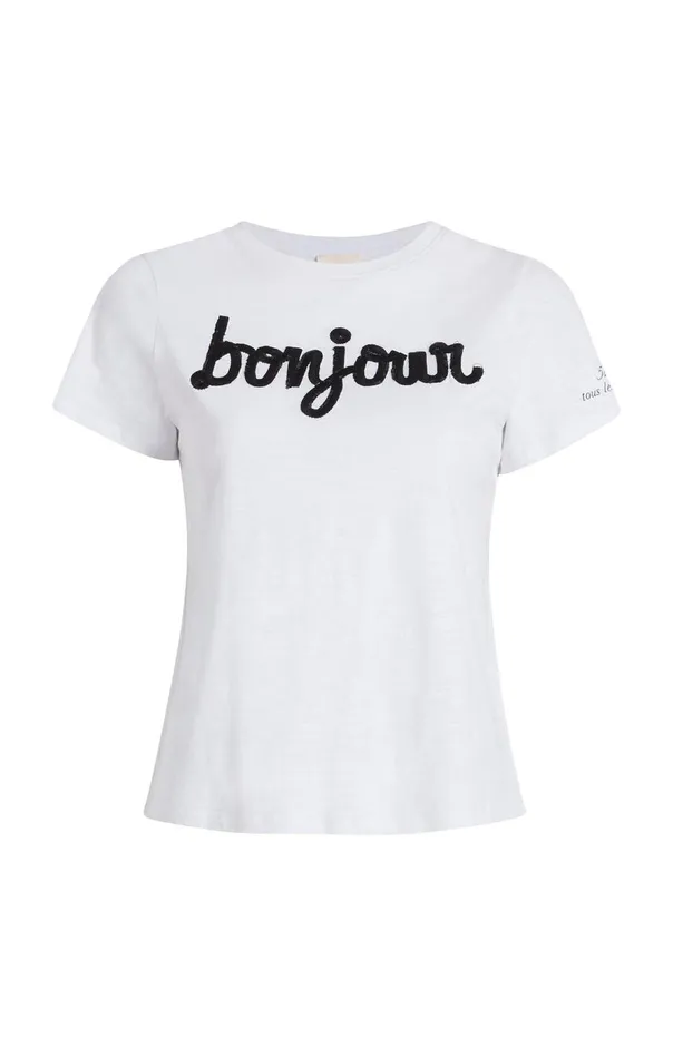 Cinq Sept Shrunken Fringe Bonjour Tee Whiteblack Women Tees