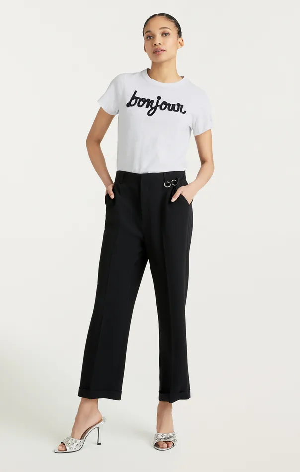 Cinq Sept Shrunken Fringe Bonjour Tee Whiteblack Women Tees