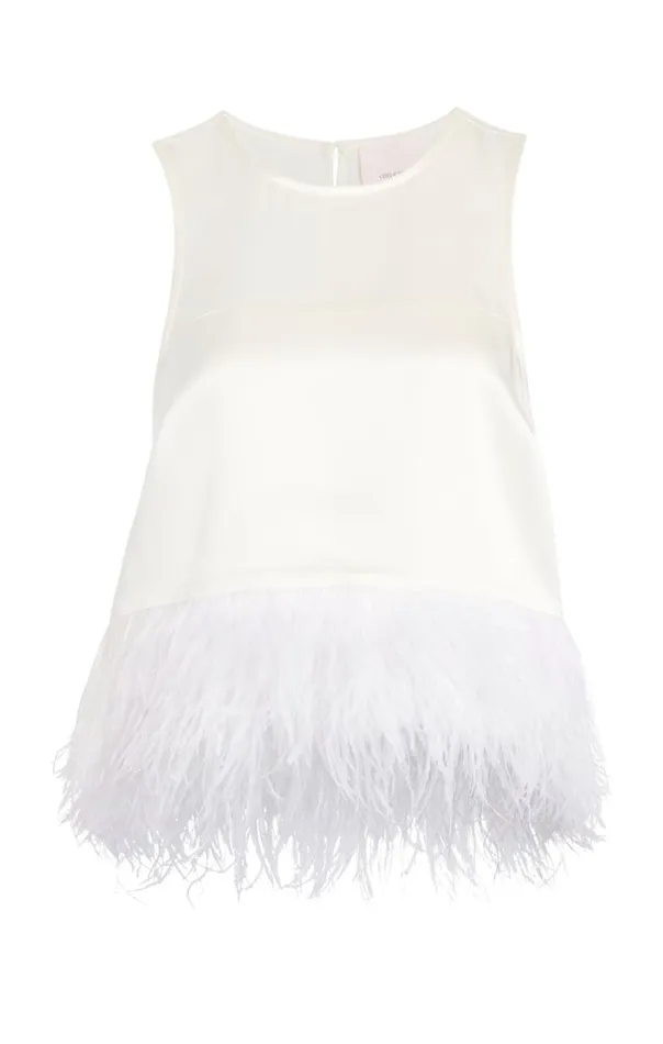 Cinq Sept Smooth Satin Charisse Top Ivory Women Tank Tops and Camisoles
