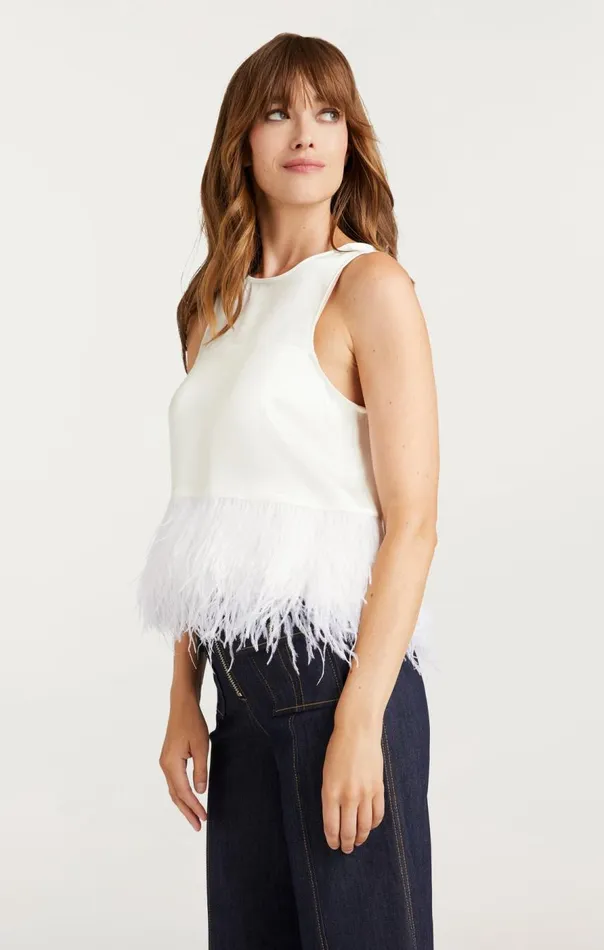 Cinq Sept Smooth Satin Charisse Top Ivory Women Tank Tops and Camisoles