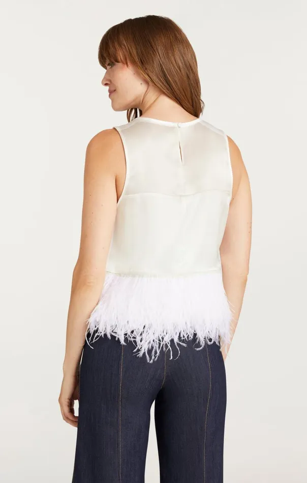 Cinq Sept Smooth Satin Charisse Top Ivory Women Tank Tops and Camisoles