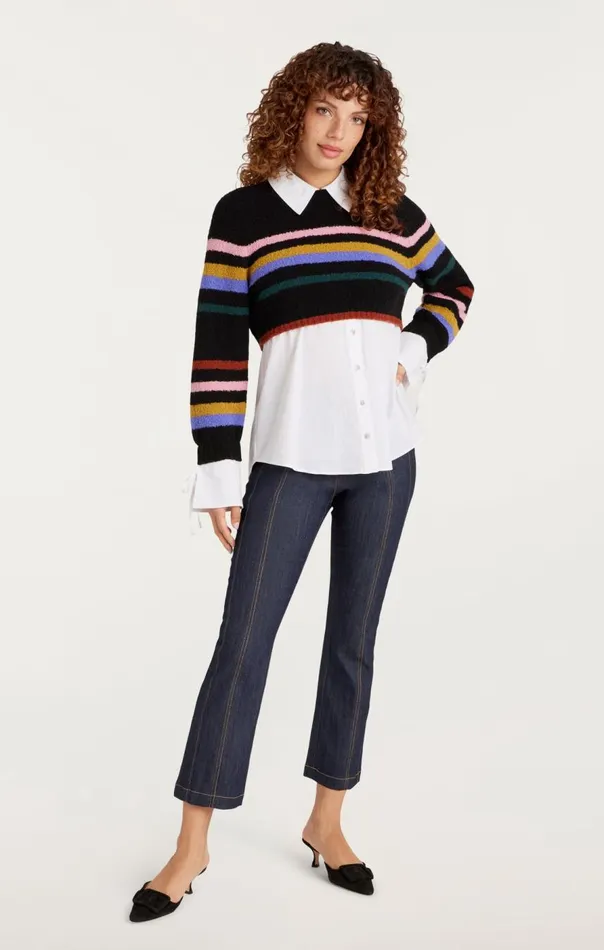 Cinq Sept Striped Nelida Pullover Blackmulti Women Sweaters and Knits