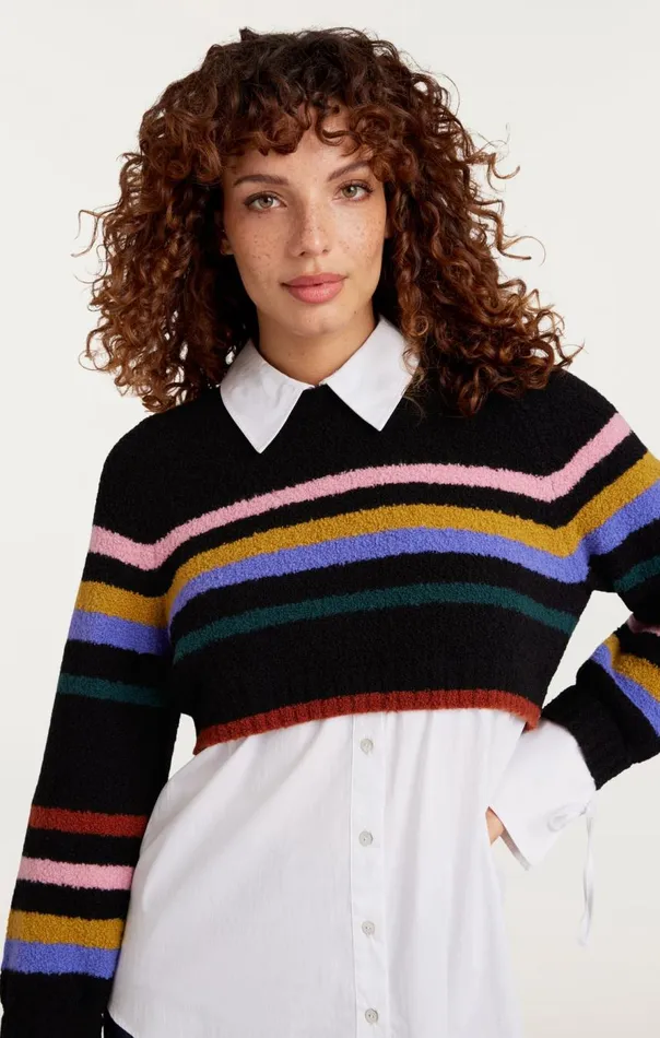 Cinq Sept Striped Nelida Pullover Blackmulti Women Sweaters and Knits
