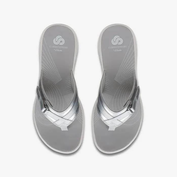 Clarks Flat Sandals Brinkley Sea Silver Synthetic 8211 Women