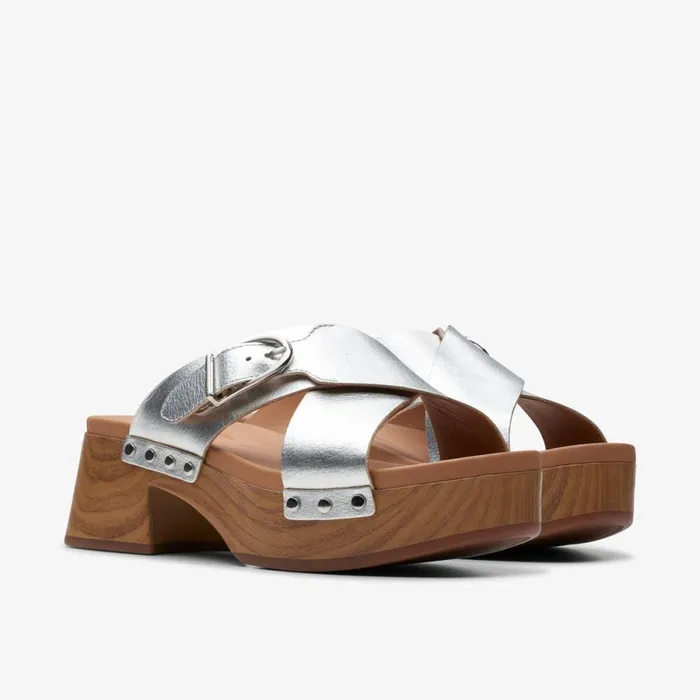 Clarks Heels Sivanne Walk Silver Leather 8211 Women