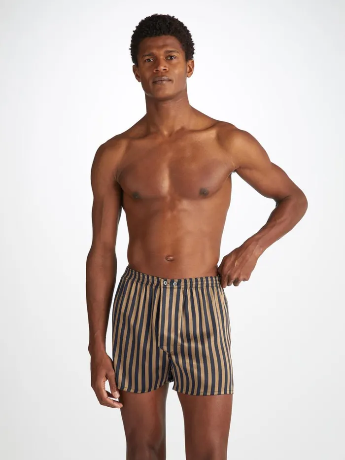 Classic Fit Boxer Shorts Men Derek Rose Classic Fit Boxers Brindisi 107 Silk Satin Navy