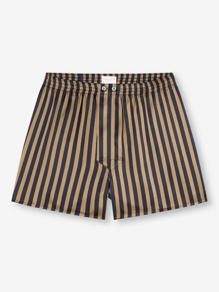 Classic Fit Boxer Shorts Men Derek Rose Classic Fit Boxers Brindisi 107 Silk Satin Navy