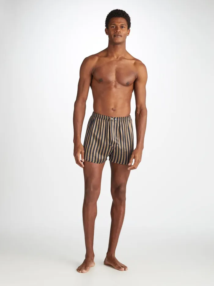 Classic Fit Boxer Shorts Men Derek Rose Classic Fit Boxers Brindisi 107 Silk Satin Navy