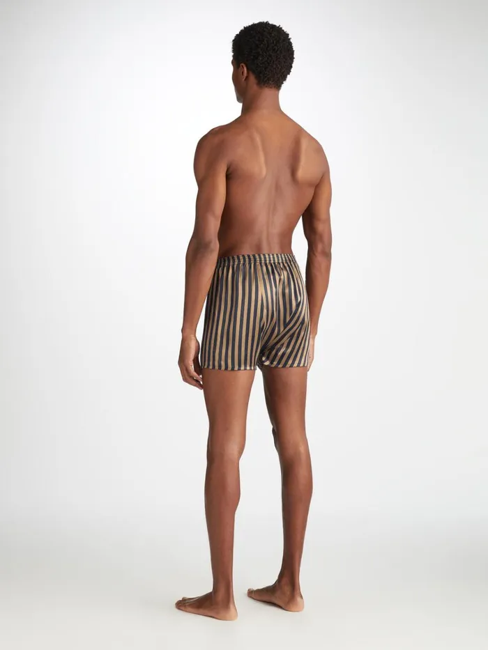 Classic Fit Boxer Shorts Men Derek Rose Classic Fit Boxers Brindisi 107 Silk Satin Navy
