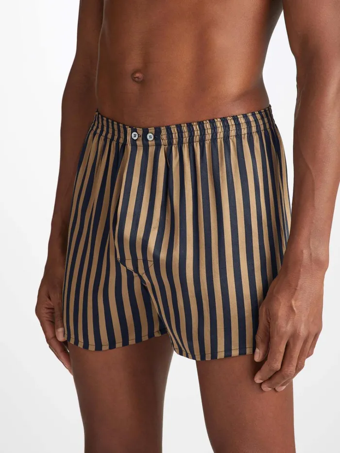 Classic Fit Boxer Shorts Men Derek Rose Classic Fit Boxers Brindisi 107 Silk Satin Navy