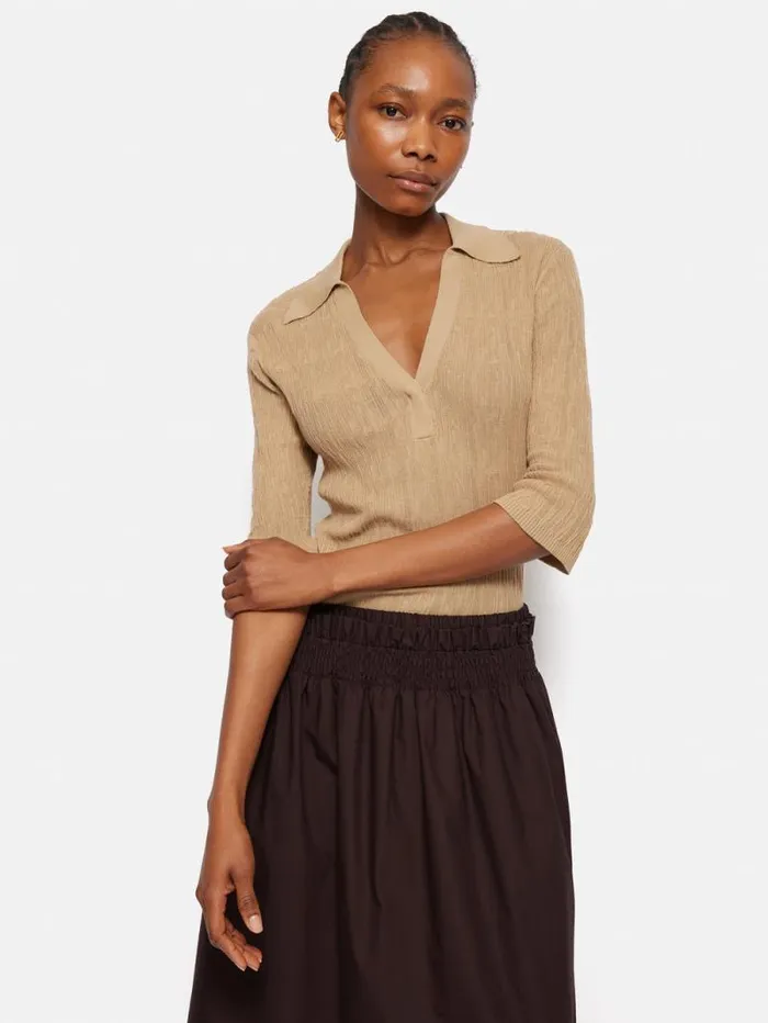 Collar Knitted Top Stone Women Jigsaw Shirts and Tops