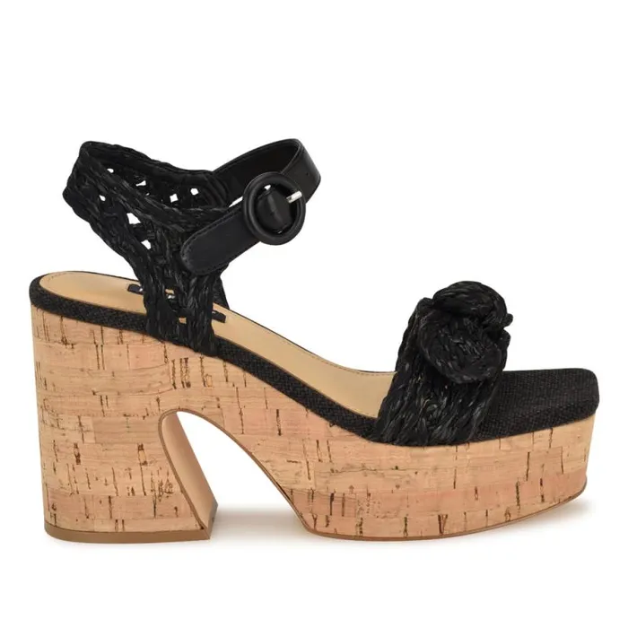 Comiele Platform Sandals Black Raffia Women Nine West Sandals