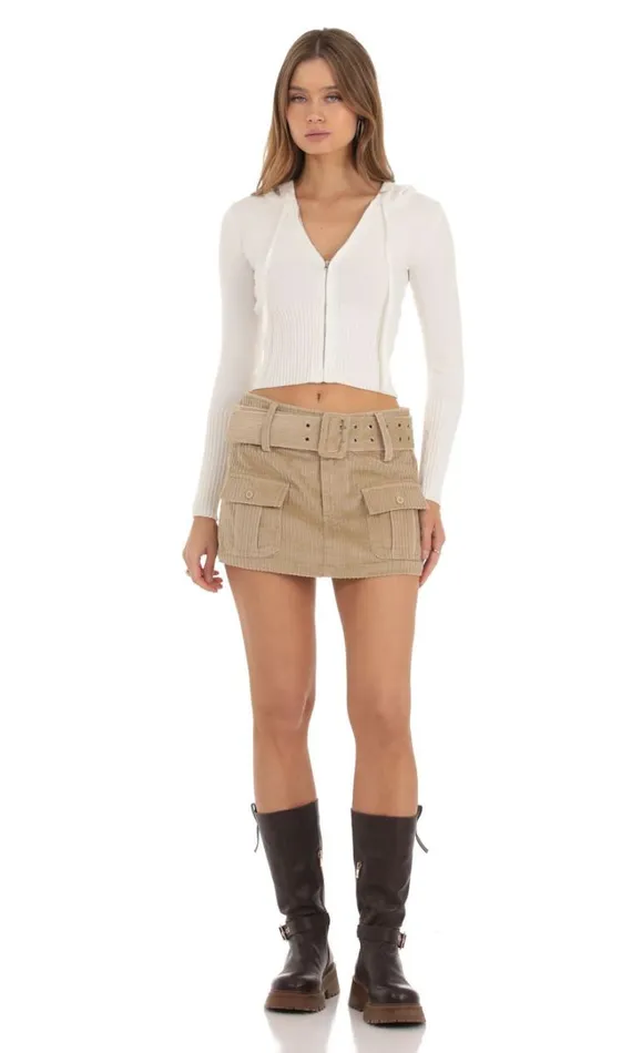 Corduroy Cargo Buckle Skirt Brown Women LUCY IN THE SKY Skirts