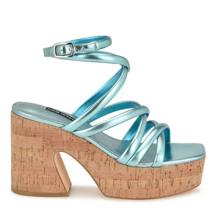 Corke Platform Wedge Strappy Sandals Light Blue Women Nine West Sandals