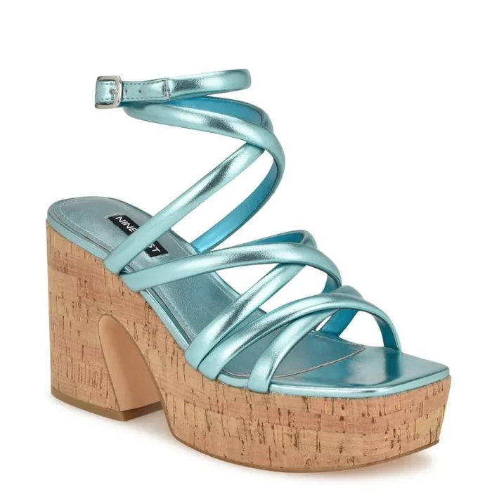 Corke Platform Wedge Strappy Sandals Light Blue Women Nine West Sandals