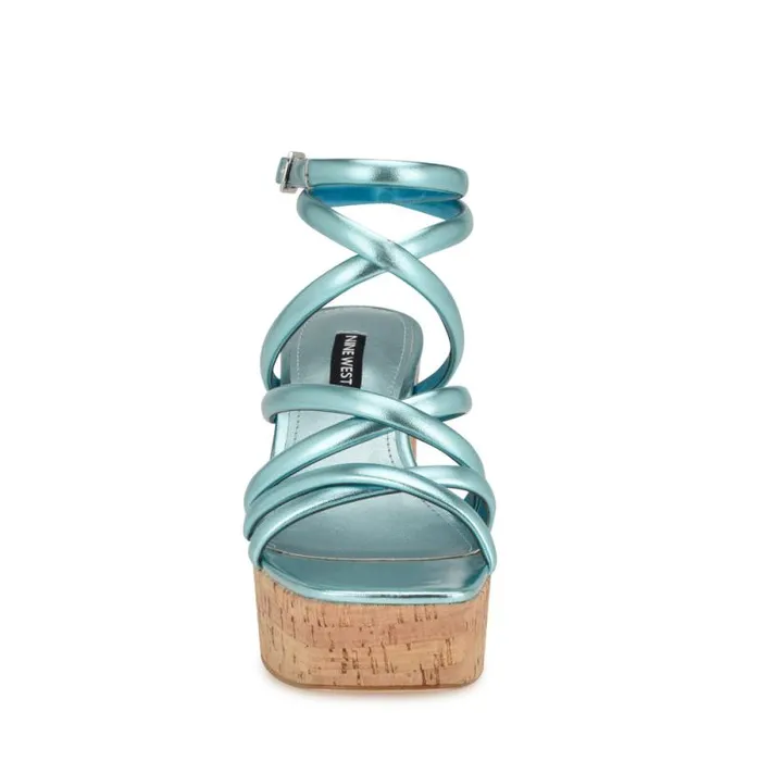 Corke Platform Wedge Strappy Sandals Light Blue Women Nine West Sandals