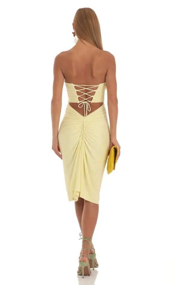 Corset Strapless Dress Yellow Women LUCY IN THE SKY Midi Dresses