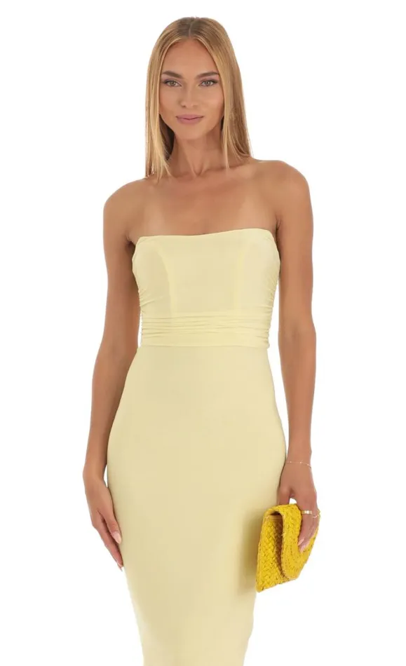 Corset Strapless Dress Yellow Women LUCY IN THE SKY Midi Dresses Corset Strapless Dress Yellow Women LUCY IN THE SKY Midi Dresses