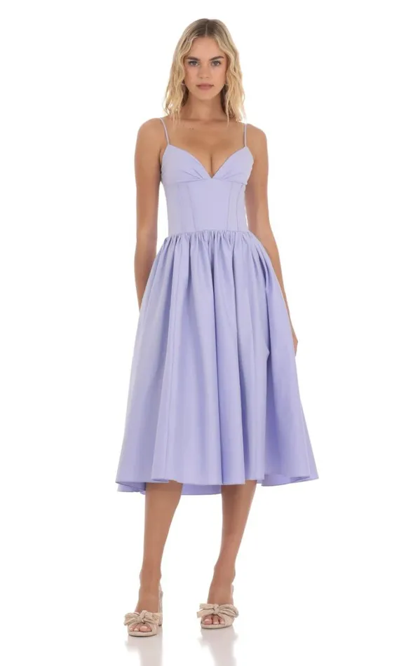 Corset VNeck Midi Dress Lavender Women LUCY IN THE SKY Midi Dresses