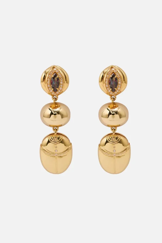 COSMIC CARTOUCHE SCARAB EARRINGS GOLD Gold WomensMens Camilla Jewellery
